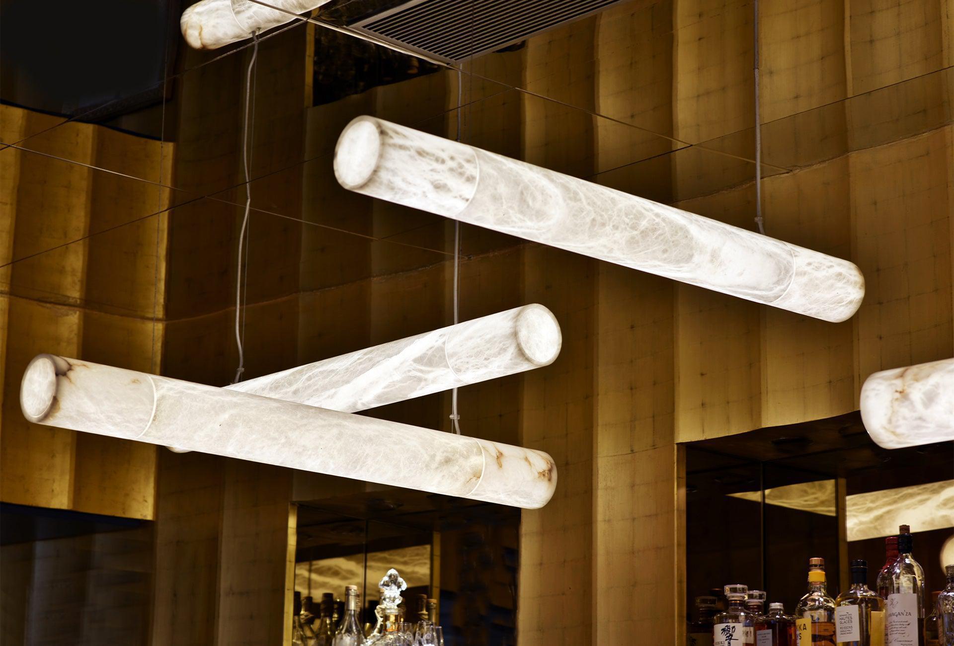 Cylindrical Alabaster Linear Chandelier