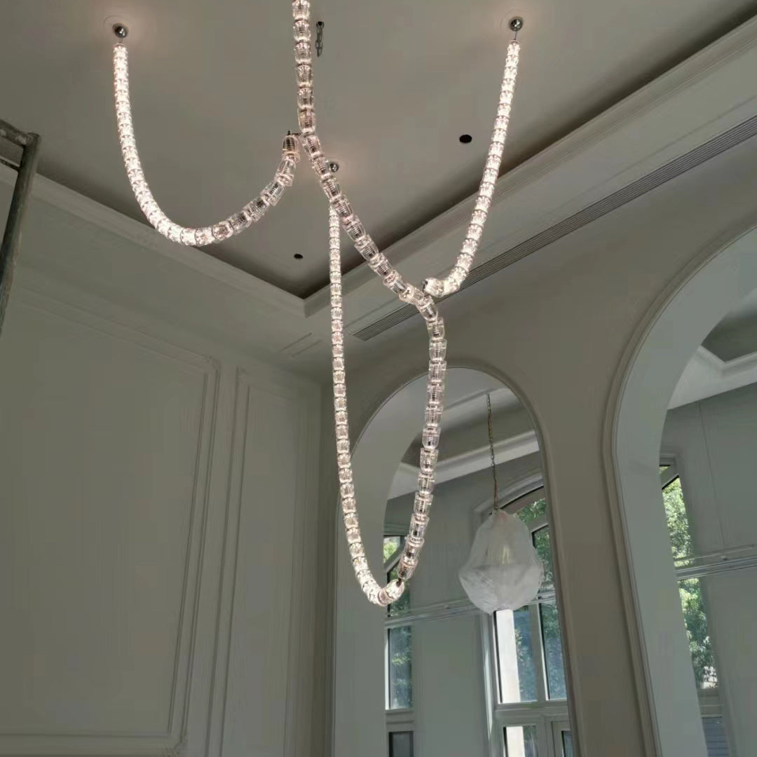 Luxury Crystal Beaded Long Chandelier for High Ceiling 12ft/10ft(customize) Pendant Light Kevin Studio