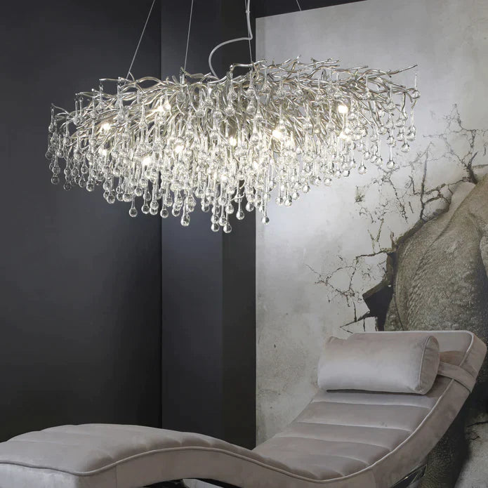 Stunning Tree Branch Crystal Chandelier With Clear Teardrop-shaped Glass Living/Dining Room Ceiling Lamp/Light Chandeliers Kevinstudiolives Rectangle L39.4”*W25.6”*H25.6”/10 Lights/27kg Chrome Warm Light