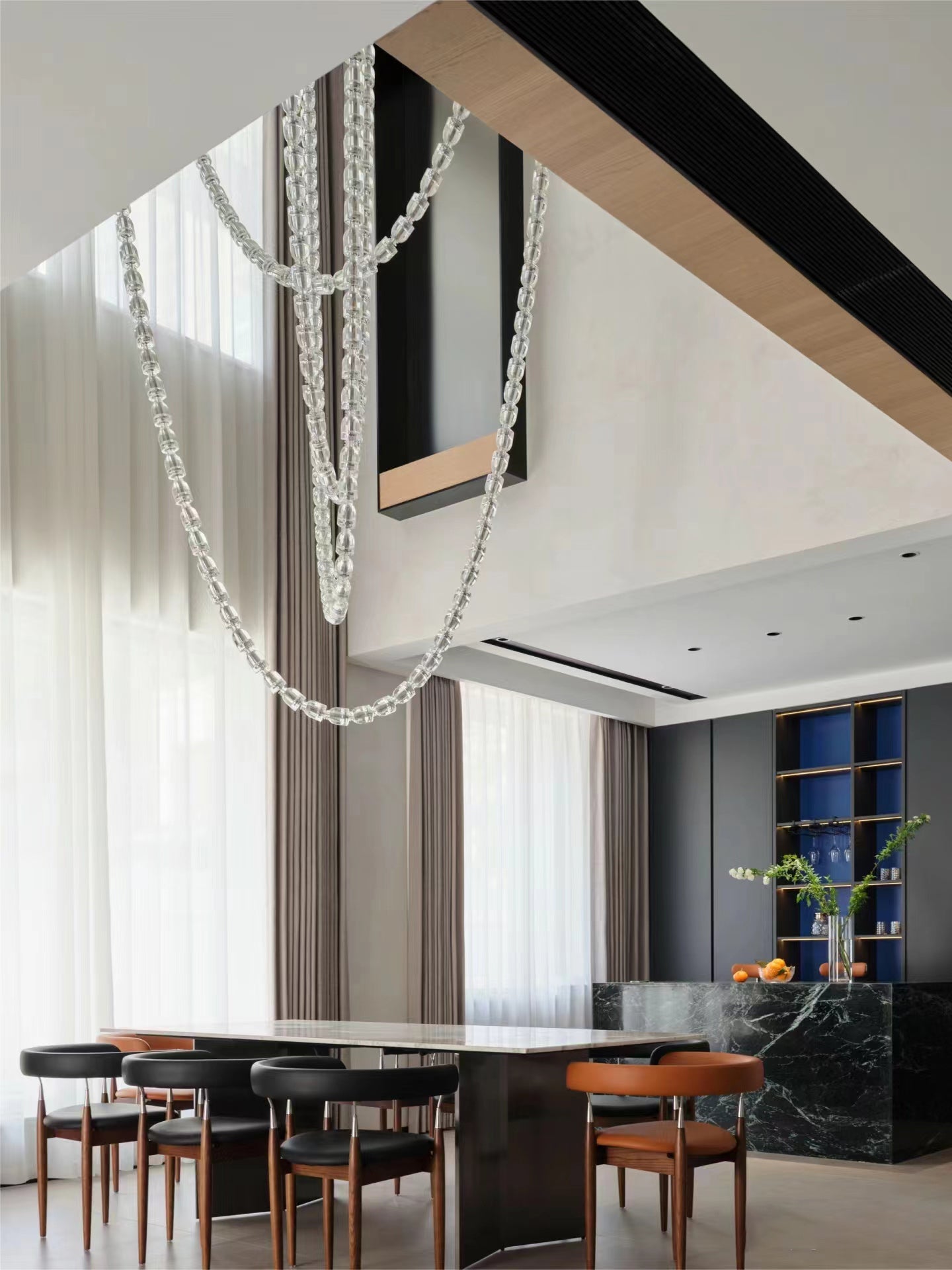Luxury Crystal Beaded Long Chandelier for High Ceiling 12ft/10ft(customize) Pendant Light Kevin Studio