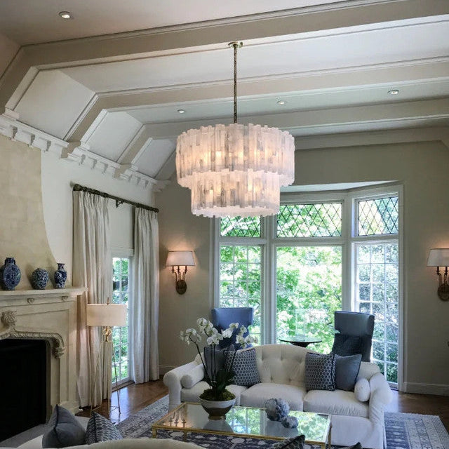 Selonite Round Multi-Tier Chandelier Nikel