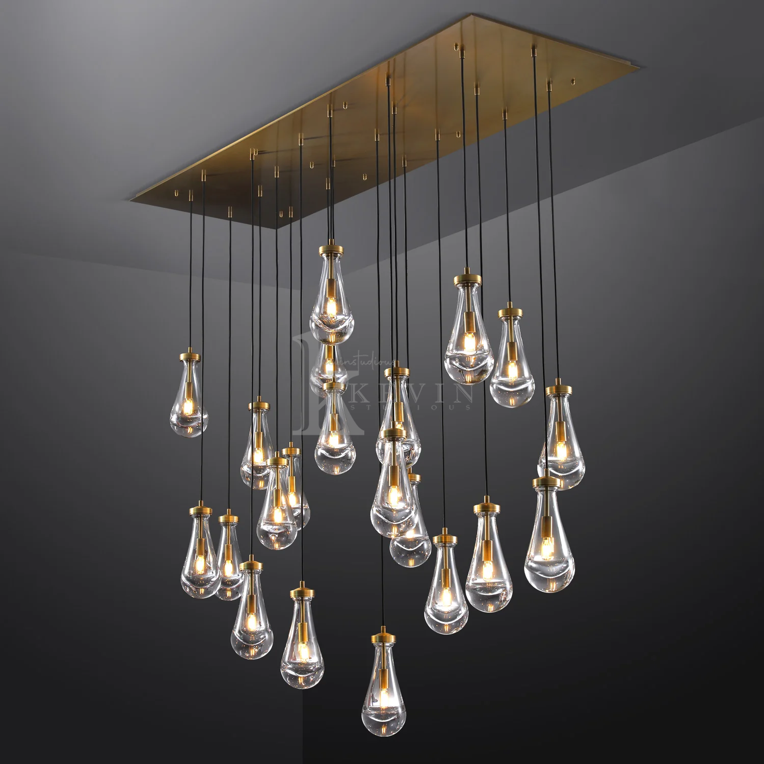 Camelia Raindrop Modern Linear Chandelier 54‘’, 72" chandelier Kevin Studio Inc 72" Vintage Brass