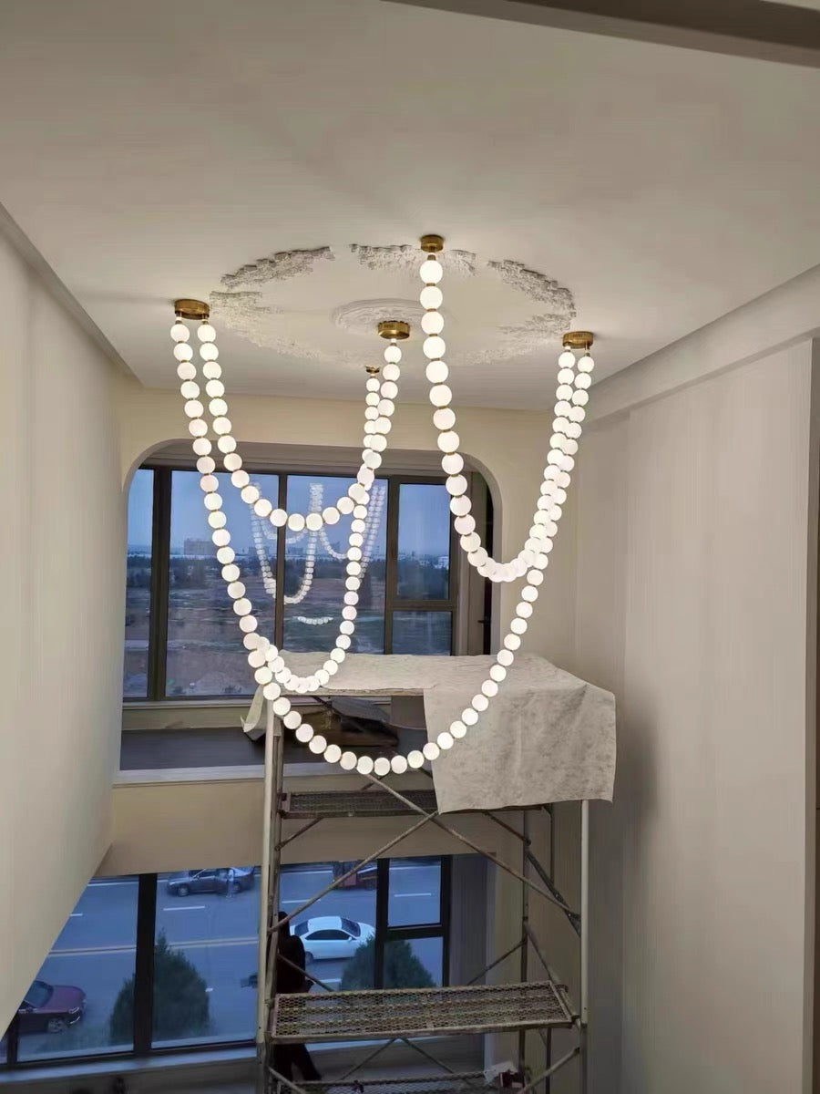 Pearl Necklance Chain Grand Duplex Staircase Chandelier Chandeliers Kevinstudiolives
