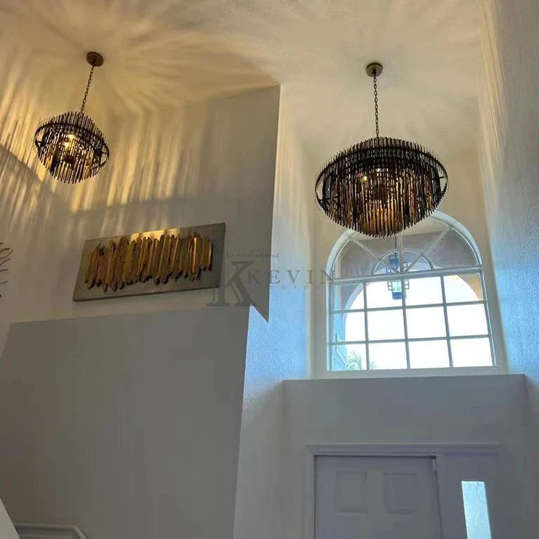 Odin Modern Round Brass Tubes Chandelier 24", 32", 42" chandelier Kevin Studio Inc