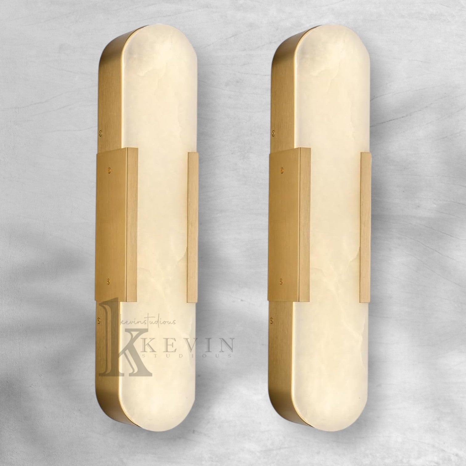 Elegant Alabaster Wall Sconces Set Natural Marble Brass Bedside Lighting Fixtures 13.8" 19.7"