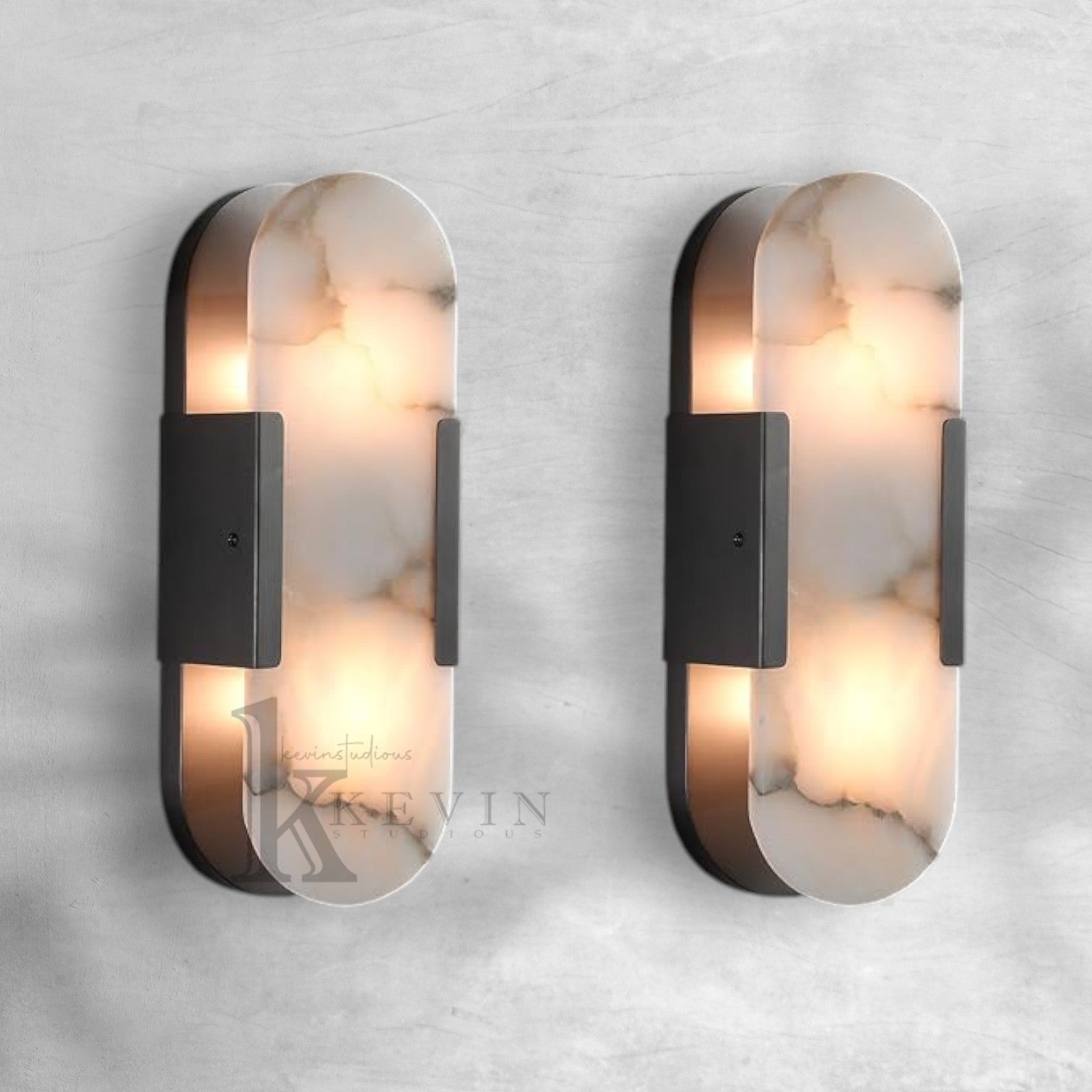Elegant Alabaster Wall Sconces Set Natural Marble Brass Bedside Lighting Fixtures 13.8" 19.7"