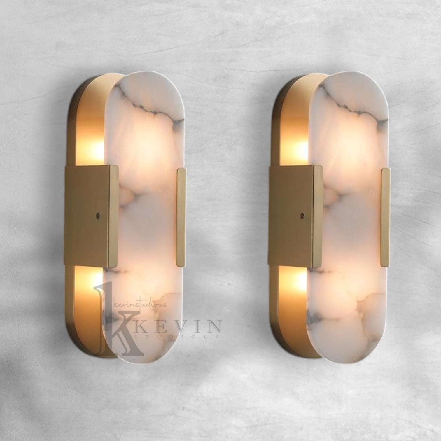 Elegant Alabaster Wall Sconces Set Natural Marble Brass Bedside Lighting Fixtures 13.8" 19.7"