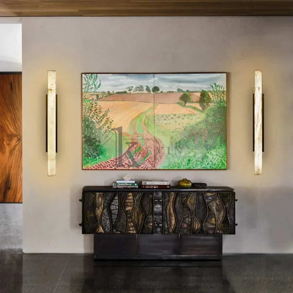 Garron Modern Alabaster Linear Wall Sconce Wall Light Fixtures Kevin Studio Inc