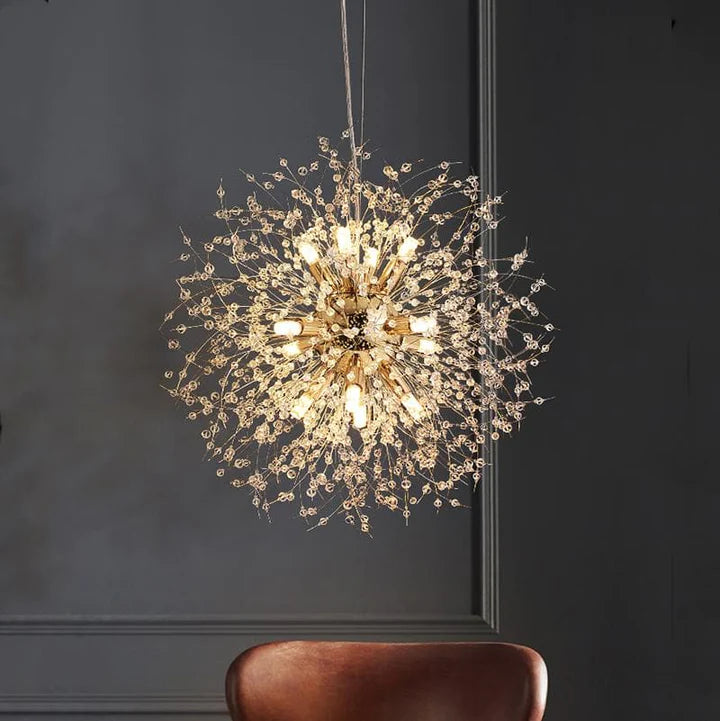Alouette Modern Round Crystal chandelier Gold For Living Room, Bedroom Branch Chandelier Kevin Studio Inc W24" X H24"