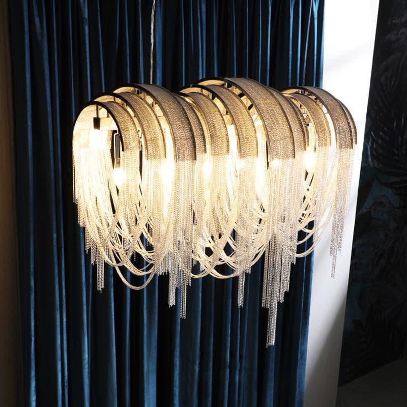 Alana Aluminum Chain Tassel Long Branch Chandelier Light 35"