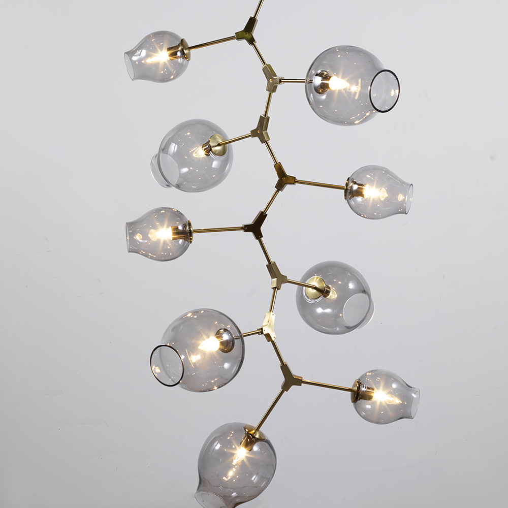 Rhome Drop Globe Branching Bubble Chandelier 38'' Chandelier Kevin Studio Smoke Glass Brass