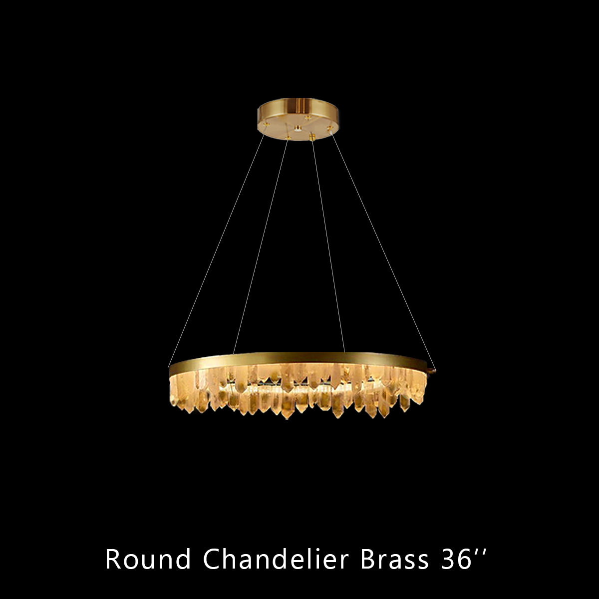 36 Inch Round Modern Chandelier Brass & Clear Geode Quartz Crystal Chandeliers Kevin Studio Inc Single Ring D36'' Brass