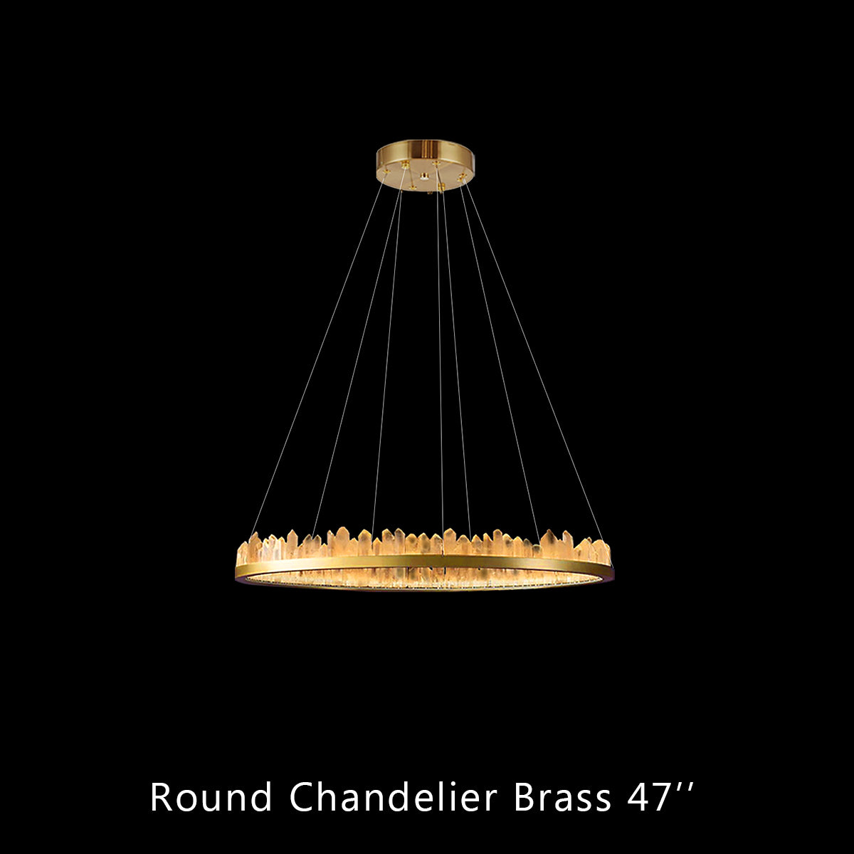 36 Inch Round Modern Chandelier Brass & Clear Geode Quartz Crystal Chandeliers Kevin Studio Inc Single Ring D47'' Brass
