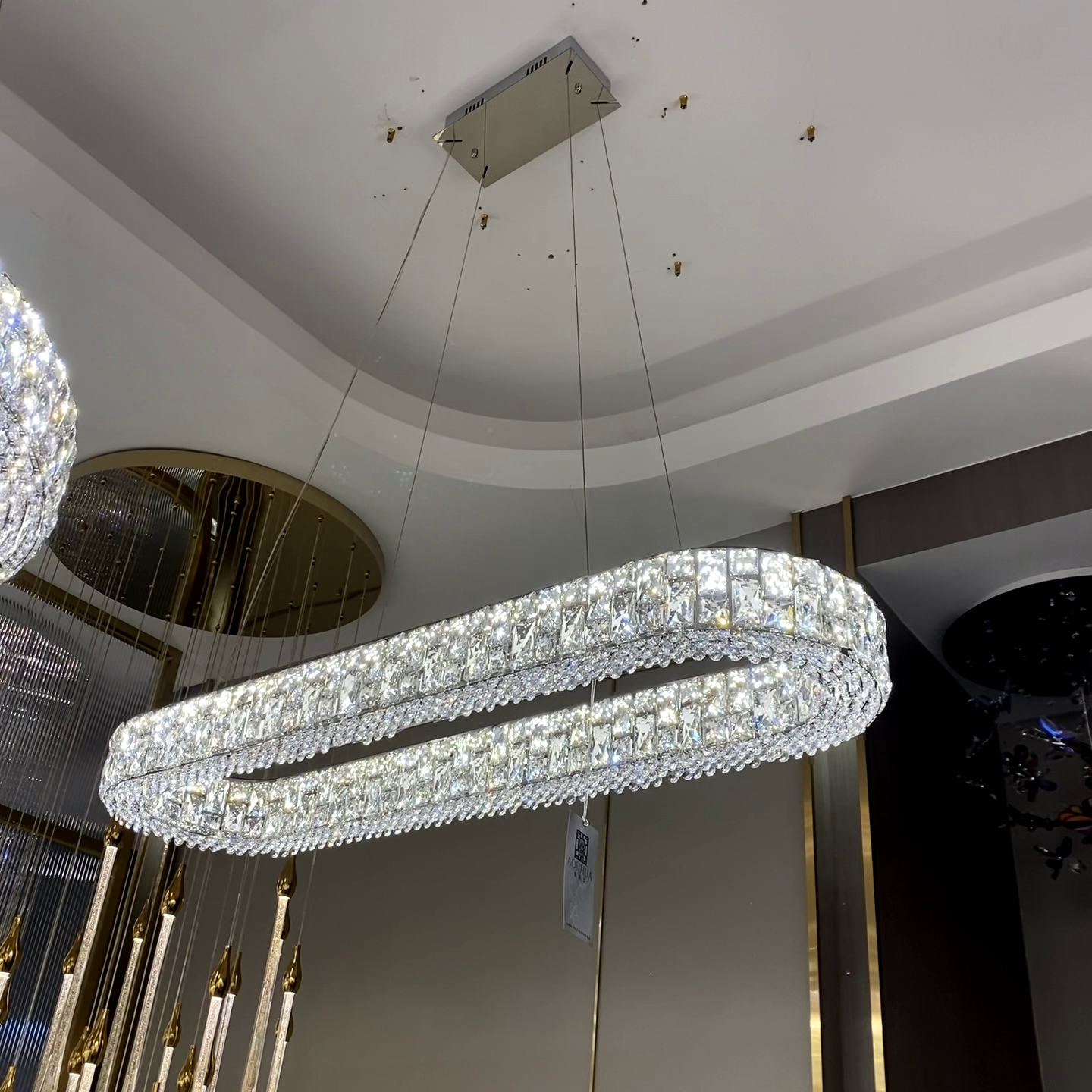 Light Luxury Round/Oval Spliced Crystal Chandelier for Living/Dining Room/Kitchen Island Chandeliers Kevinstudiolives L39.4" Warm Light