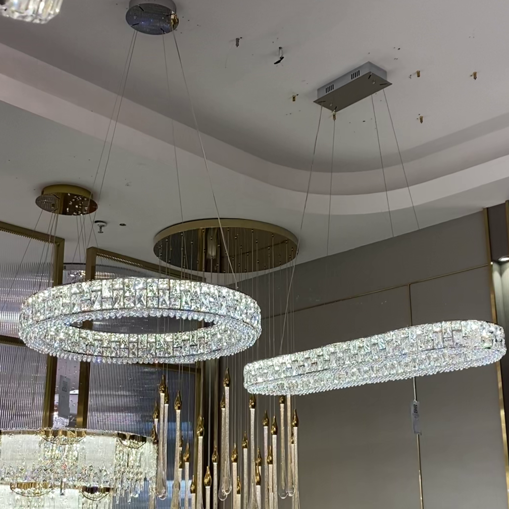 Light Luxury Round/Oval Spliced Crystal Chandelier for Living/Dining Room/Kitchen Island Chandeliers Kevinstudiolives