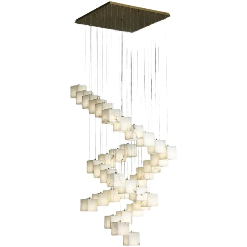 Olive Alabaster Cubic Round Pendant For Dining Table, Staircase Chandeliers Kevin Studio Inc