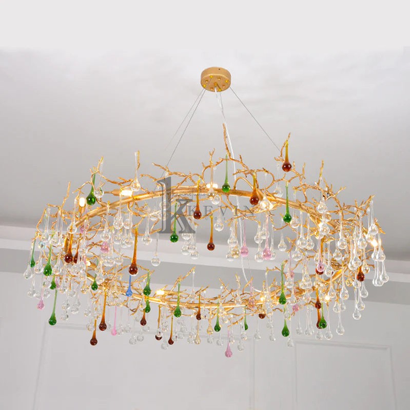 Ruta Colorful Crystal Raindrop Branch Chandelier For Living Room Branch Chandelier Kevin Studio Inc
