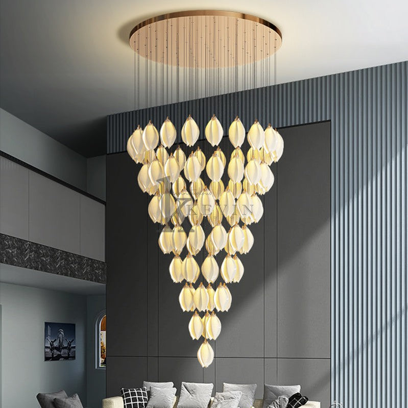 Elyta Ceramic Magnolia Flower Staircase Round Chandelier Light Branch Chandelier Kevin Studio Inc 68 L