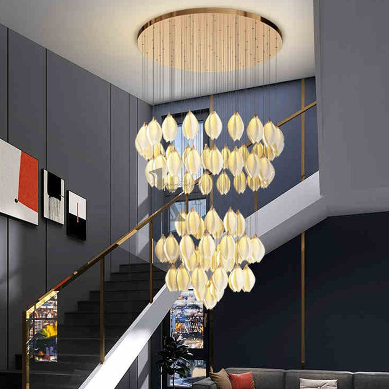 Elyta Ceramic Magnolia Flower Staircase Round Chandelier Light Branch Chandelier Kevin Studio Inc
