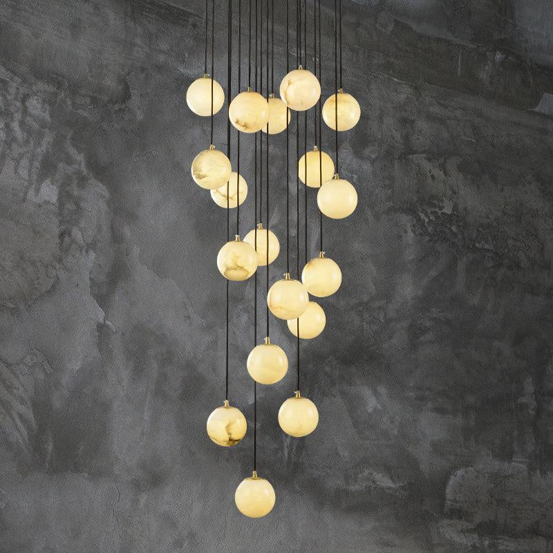 Álvaro Alabaster Global Pendant Chandelier For Staircase, Spiral Global Pendant chandelier Kevin Studio Inc 18 LIGHTS-23.6" D