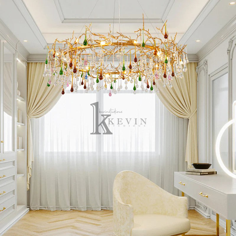Ruta Colorful Crystal Raindrop Branch Chandelier For Living Room Branch Chandelier Kevin Studio Inc