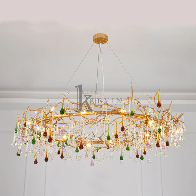 Ruta Colorful Crystal Raindrop Branch Chandelier For Living Room Branch Chandelier Kevin Studio Inc 35.43" D