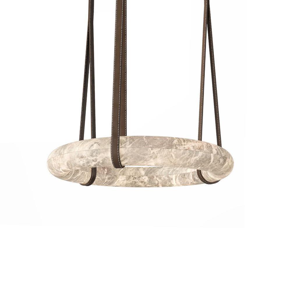 Oslo Pendant Alabaster Chandelier, Halo Ring Chandelier With Leather Chandelier Kevin Studio Inc 19.7" D Single Ring
