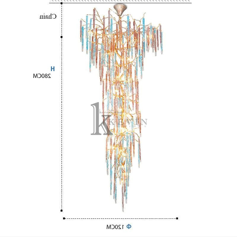 Monca Modern Large Colorful Staircase Tree Branch Chandelier Branch Chandelier Kevin Studio Inc