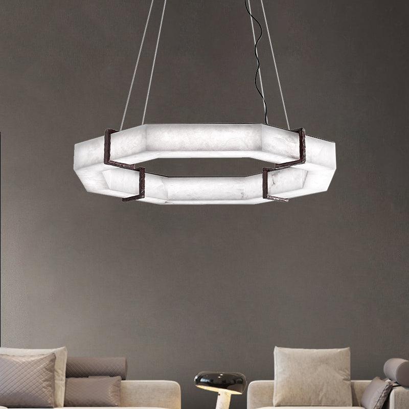 Maxine Modern Creative Retro Alabaster Living Room Round Chandelier Chandelier Kevin Studio Inc