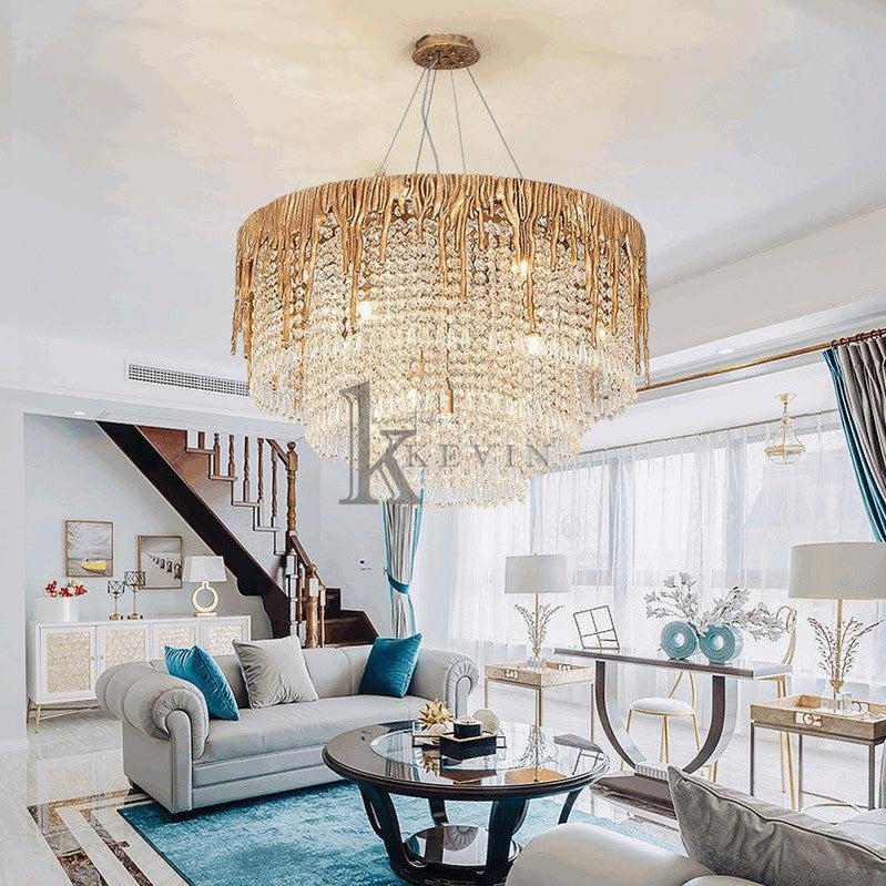Rover Modern Round Crystal Cascade Chandelier Branch Chandelier Kevin Studio Inc 25.6" D