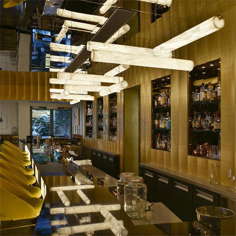 Gerta Modern Alabaster Linear Pendant Light, Kitchen Island Lighting Chandelier Kevin Studio Inc