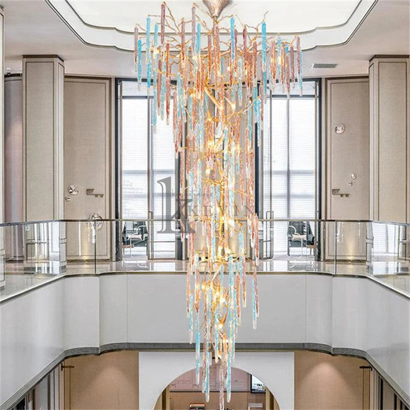 Monca Modern Large Colorful Staircase Tree Branch Chandelier Branch Chandelier Kevin Studio Inc 39.4" D X 86.6" H
