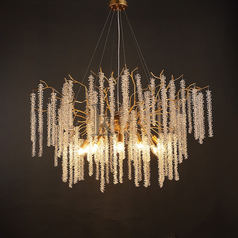 Aimee Modern Crystal Chandeliers Luxury Kitchen Island, 39.4" D Round Gold Tree Branch Chandelier Branch Chandelier Kevin Studio Inc
