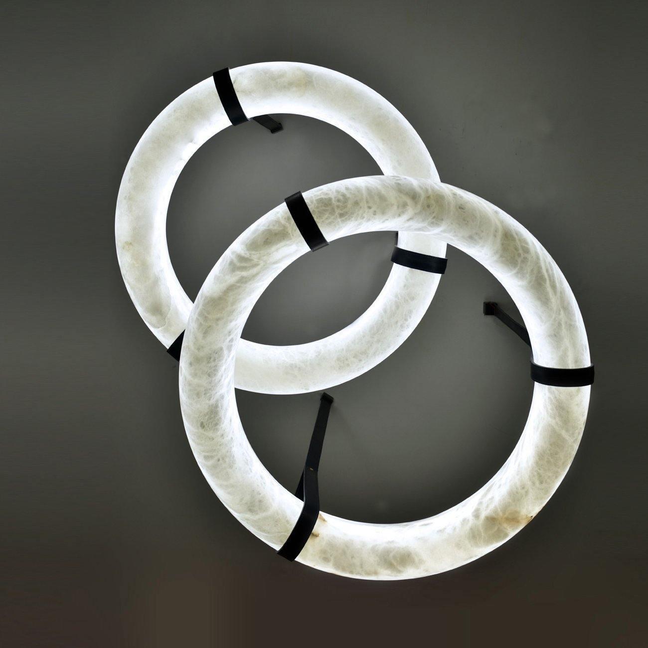 Oslo Pendant Alabaster Chandelier, Halo Ring Chandelier With Leather Chandelier Kevin Studio Inc