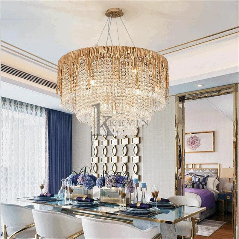 Rover Modern Round Crystal Cascade Chandelier Branch Chandelier Kevin Studio Inc 31.5" D