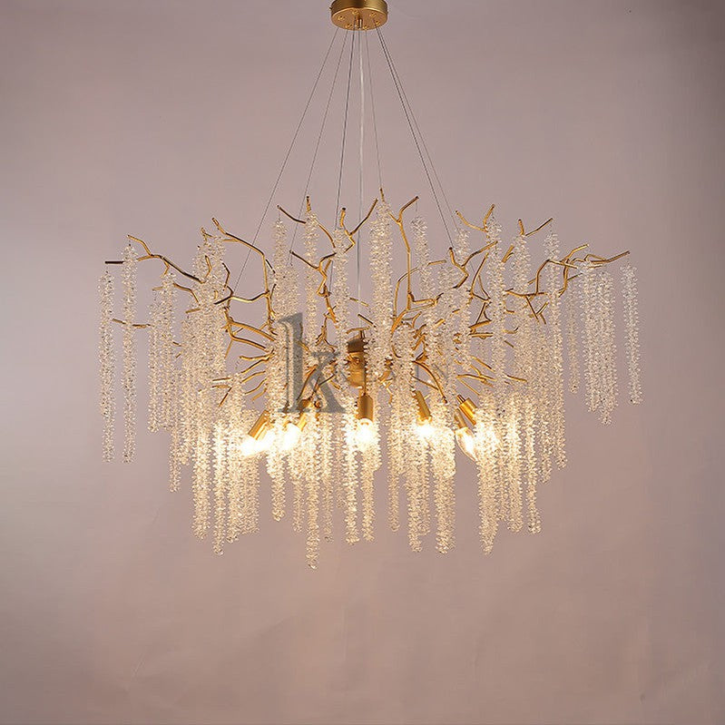 Aimee Modern Crystal Chandeliers Luxury Kitchen Island, 39.4" D Round Gold Tree Branch Chandelier Branch Chandelier Kevin Studio Inc