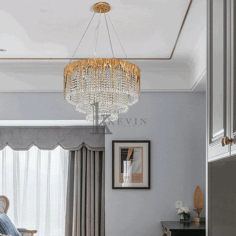 Rover Modern Round Crystal Cascade Chandelier Branch Chandelier Kevin Studio Inc