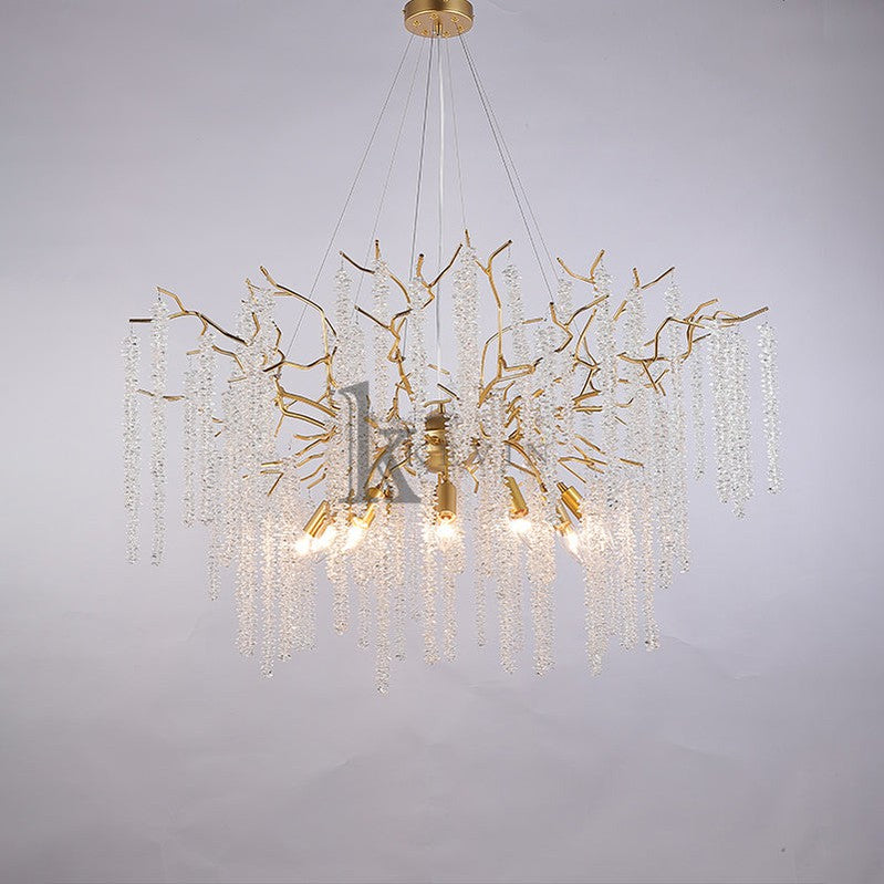 Aimee Modern Crystal Chandeliers Luxury Kitchen Island, 39.4" D Round Gold Tree Branch Chandelier Branch Chandelier Kevin Studio Inc