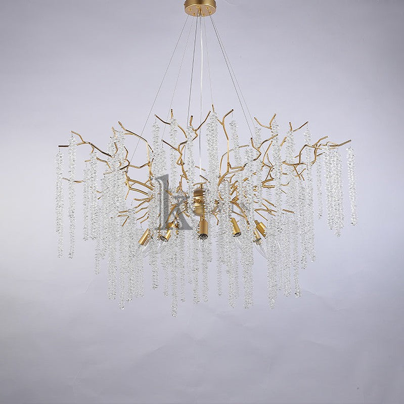 Aimee Modern Crystal Chandeliers Luxury Kitchen Island, 39.4" D Round Gold Tree Branch Chandelier Branch Chandelier Kevin Studio Inc
