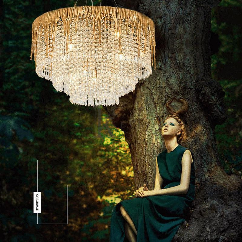Rover Modern Round Crystal Cascade Chandelier Branch Chandelier Kevin Studio Inc