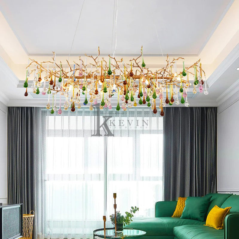Ruta Colorful Crystal Linear Branch Chandelier For Living Room Branch Chandelier Kevin Studio Inc