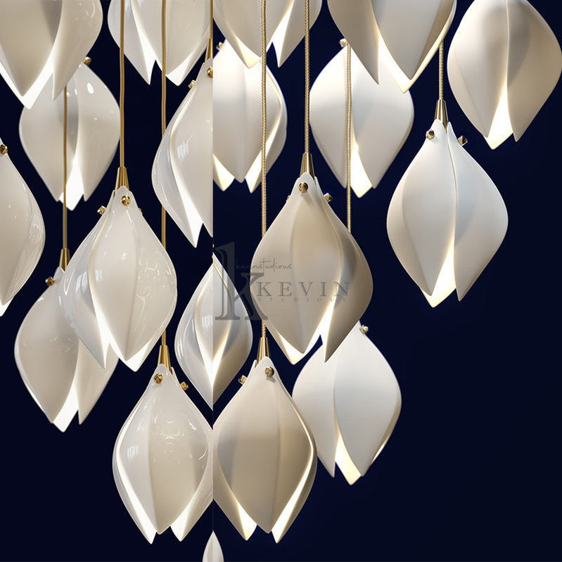 Elyta Ceramic Magnolia Flower Staircase Round Chandelier Light Branch Chandelier Kevin Studio Inc
