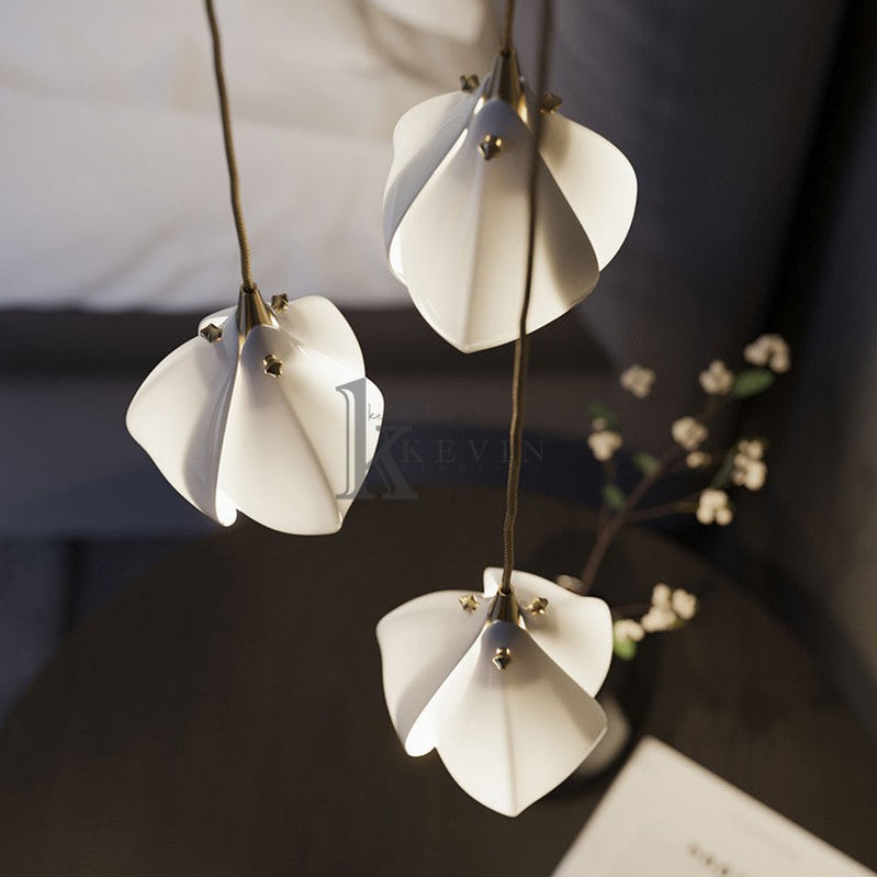 Coretta Modern Ceramic Magnolia Flower Pendant Light Branch Chandelier Kevin Studio Inc