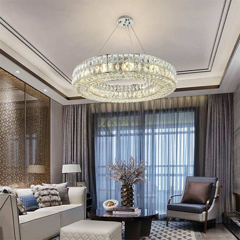 Quincy Modern Crystal Wheel Round Chandelier , Chrome, Round Crystal Chandelier For Living Room chandelier Kevin Studio Inc