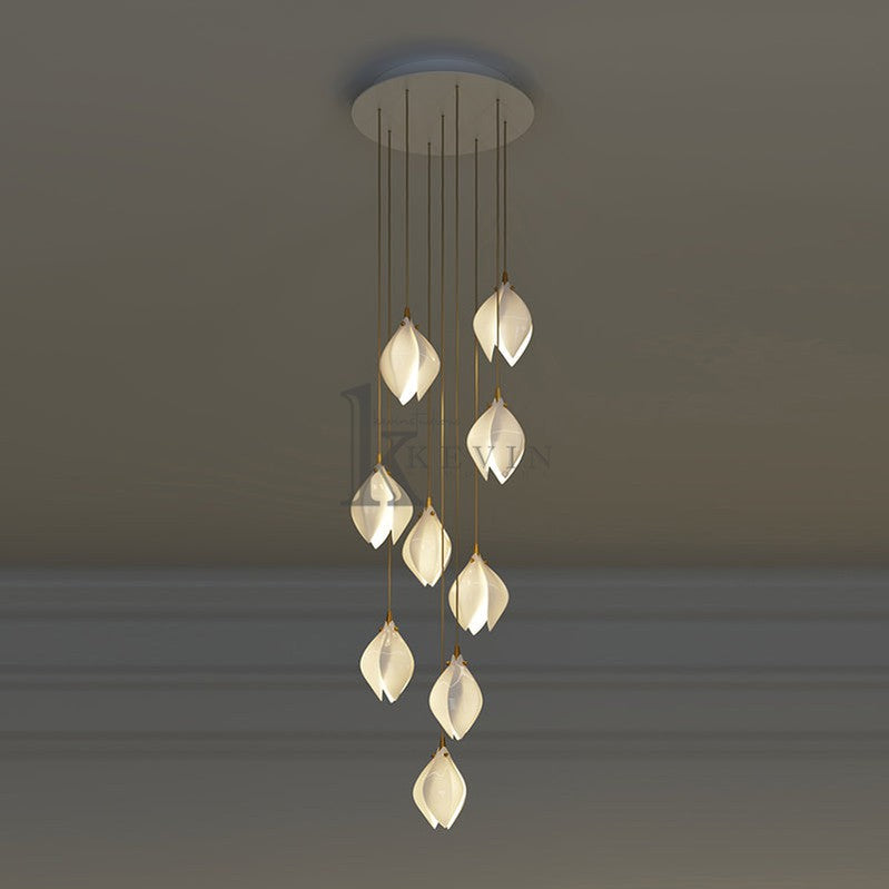 Elyta Ceramic Magnolia Flower Staircase Round Chandelier Light Branch Chandelier Kevin Studio Inc