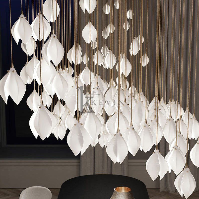 Elyta Ceramic Magnolia Flower Staircase Round Chandelier Light Branch Chandelier Kevin Studio Inc