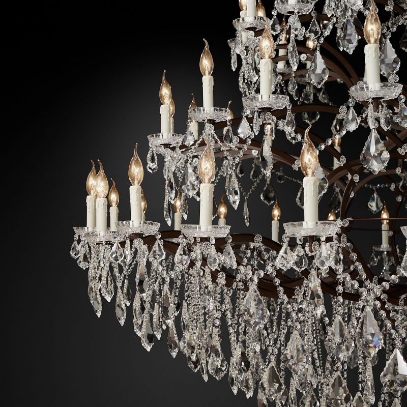 19th C. Rococo Iron & Crystal Round Chandelier 101" chandeliers for dining room,chandeliers for stairways,chandeliers for foyer,chandeliers for bedrooms,chandeliers for kitchen,chandeliers for living room Kevin Studio Inc