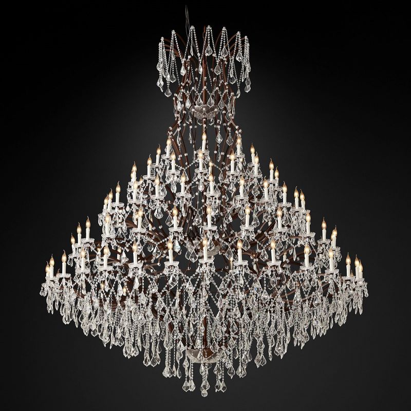19th C. Rococo Iron & Crystal Round Chandelier 101" chandeliers for dining room,chandeliers for stairways,chandeliers for foyer,chandeliers for bedrooms,chandeliers for kitchen,chandeliers for living room Kevin Studio Inc Antiqued Brass