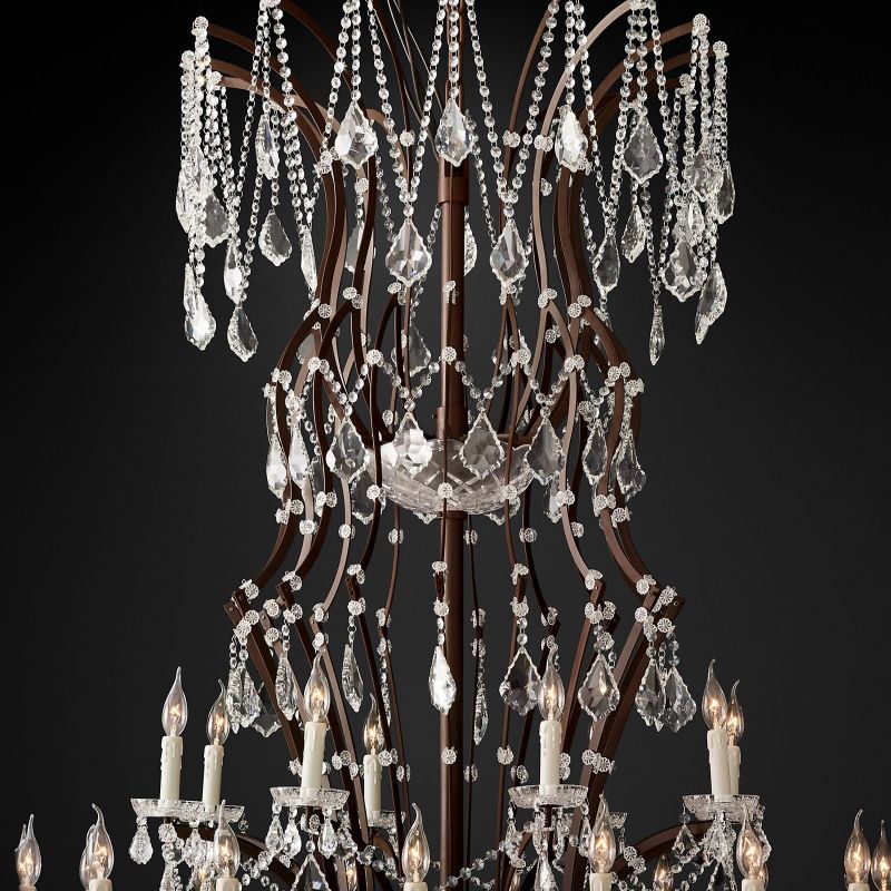 19th C. Rococo Iron & Crystal Round Chandelier 101" chandeliers for dining room,chandeliers for stairways,chandeliers for foyer,chandeliers for bedrooms,chandeliers for kitchen,chandeliers for living room Kevin Studio Inc Rustic Iron