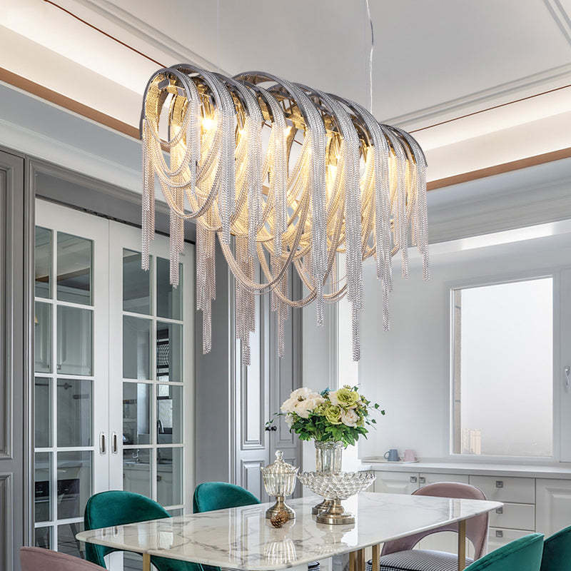 Flavio Modern Luxury Aluminum Chain Tassel Oval Chandelier Chandelier Kevin Studio Inc 35.4"